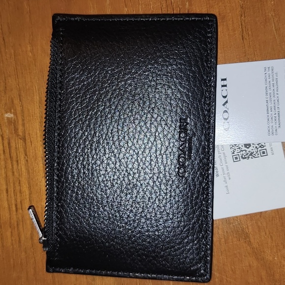 NEW Coach Zip Card Case Wallet Black Pebbled Leather - Picture 4 of 6